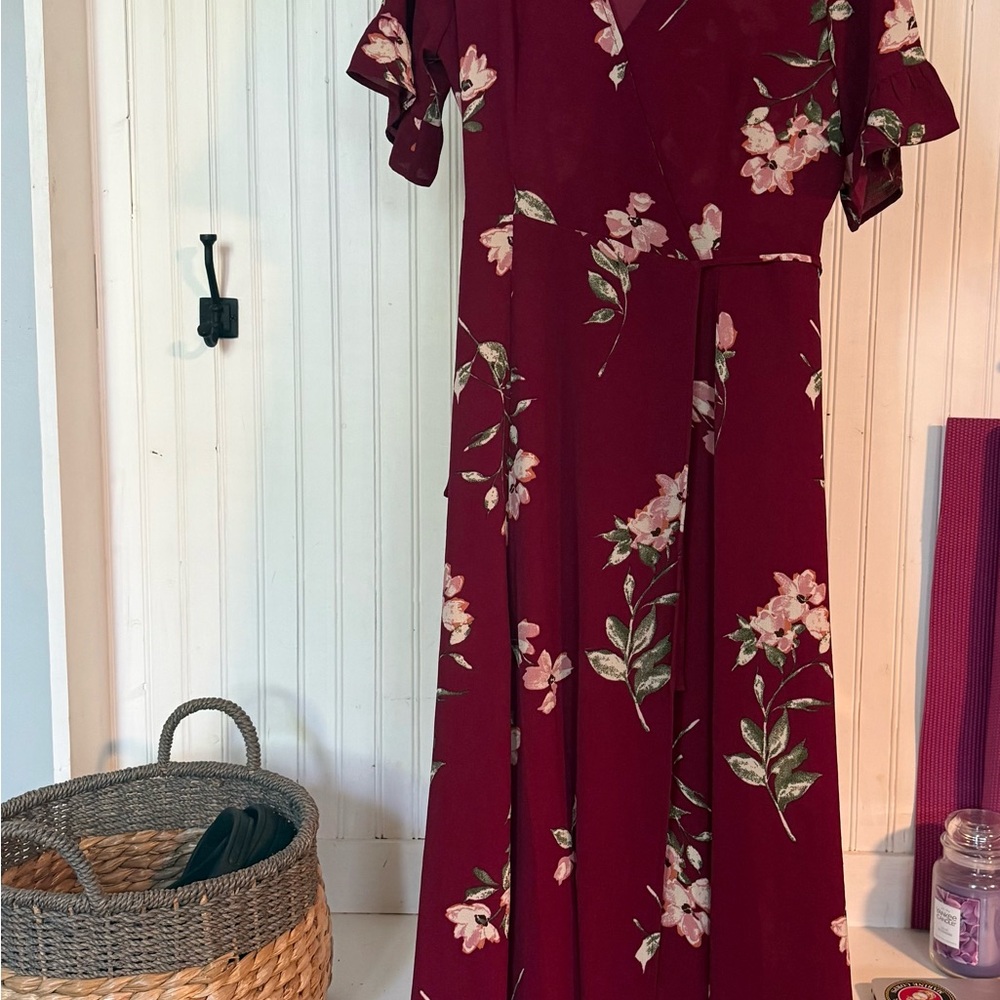 Lulu's Burgundy Floral Maxi Dress